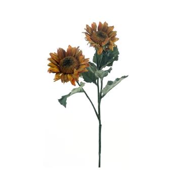 Slunečnice ECO řezaná umělá se 2 květy žluto-oranžová 63cm