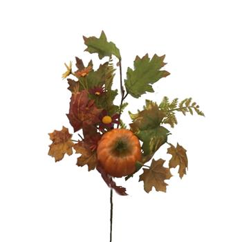 Větev umělá s listy,květy a dýní zeleno-oranžová 50cm