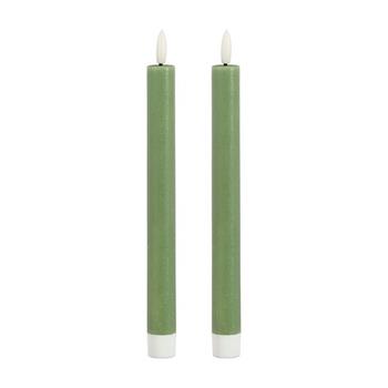 Svíčka kónická s 1LED, t.bílá s časovačem na baterie zelená 2ks