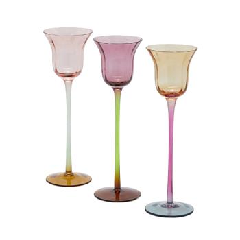 Svícen skleněný na noze na čajovou svíčku tulipán mix 25cm